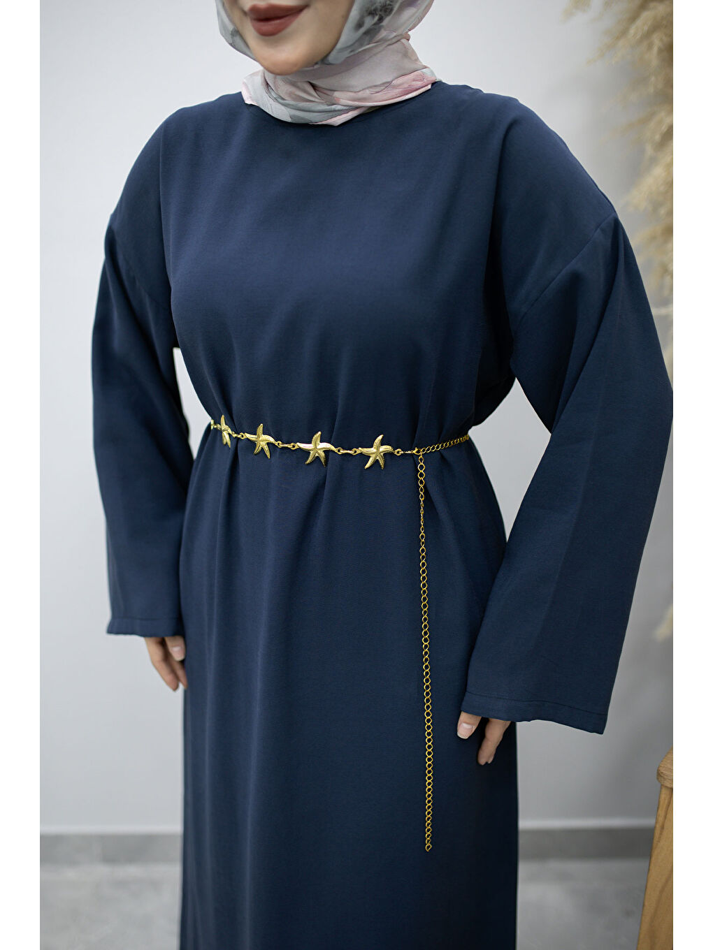 Zincir Kemerli Elbise TSD260191 Lacivert-2