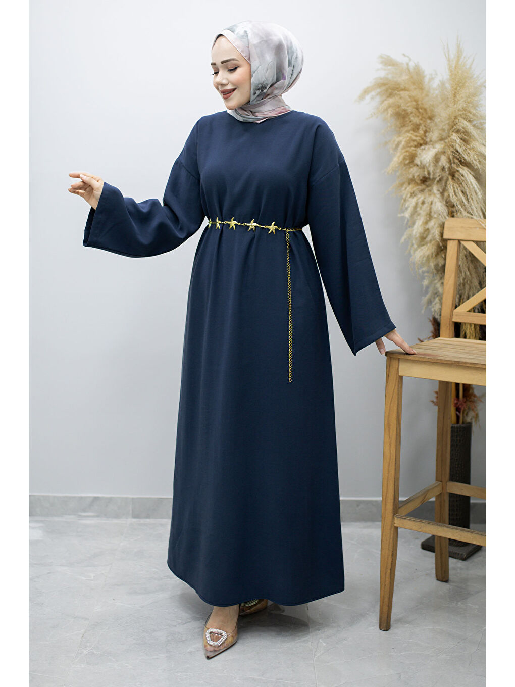 Zincir Kemerli Elbise TSD260191 Lacivert-3