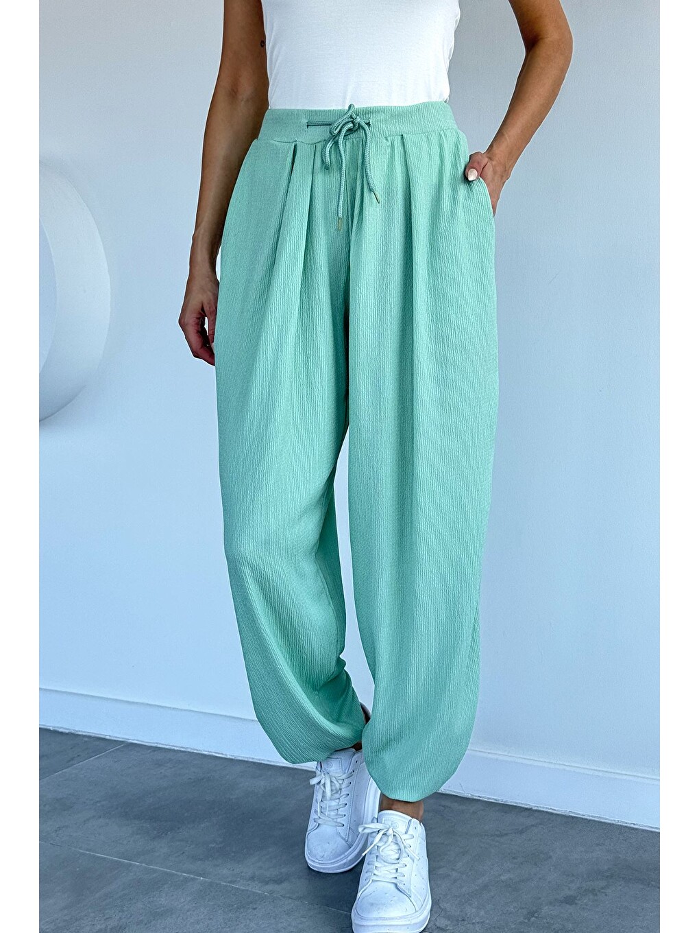 Yeşil Bel Lastikli Şalvar Pantolon-1