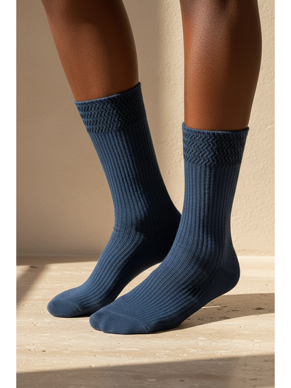 Kadın Örgü Desenli Soket Çorap Lacivert