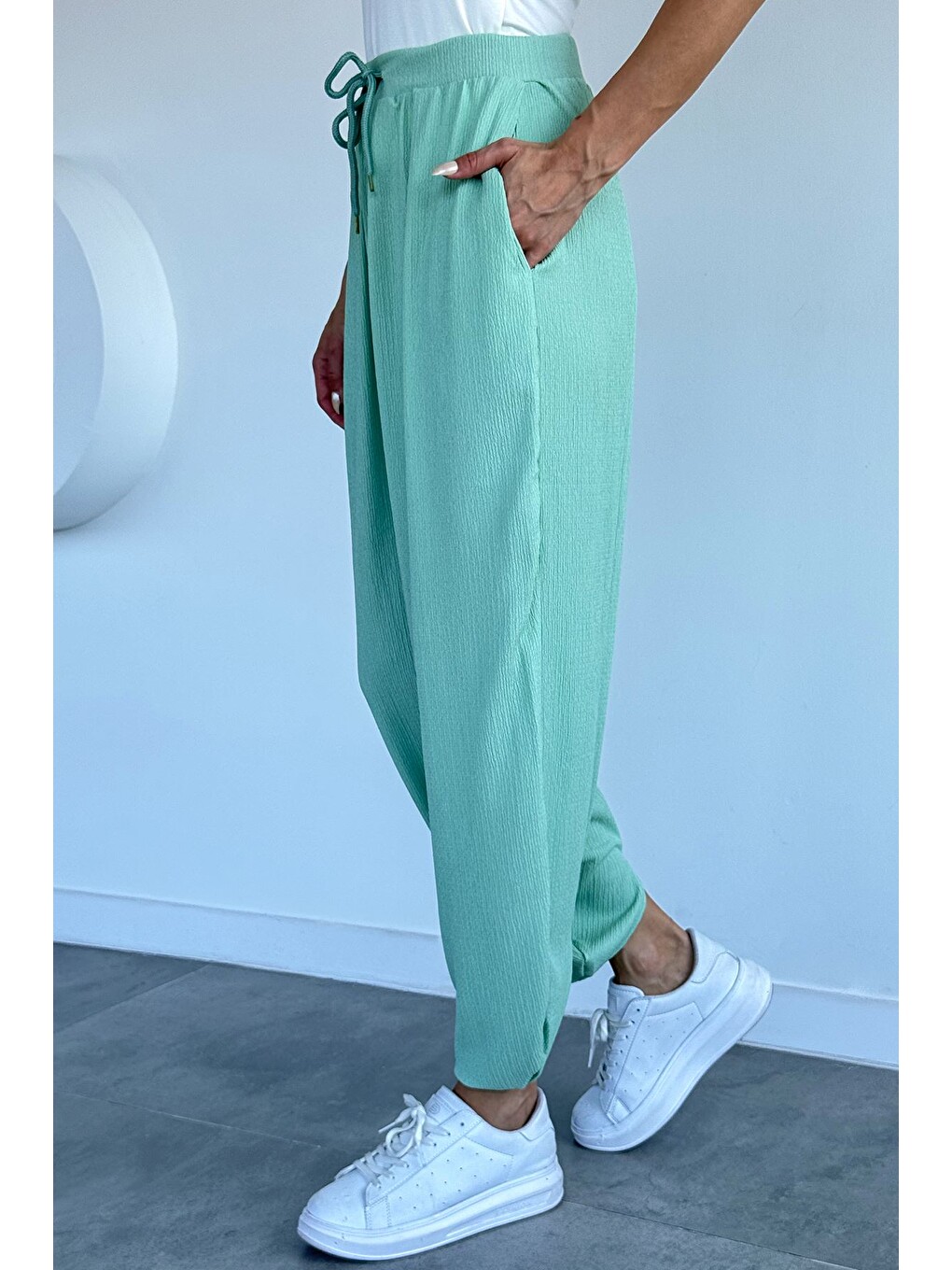 Yeşil Bel Lastikli Şalvar Pantolon-2
