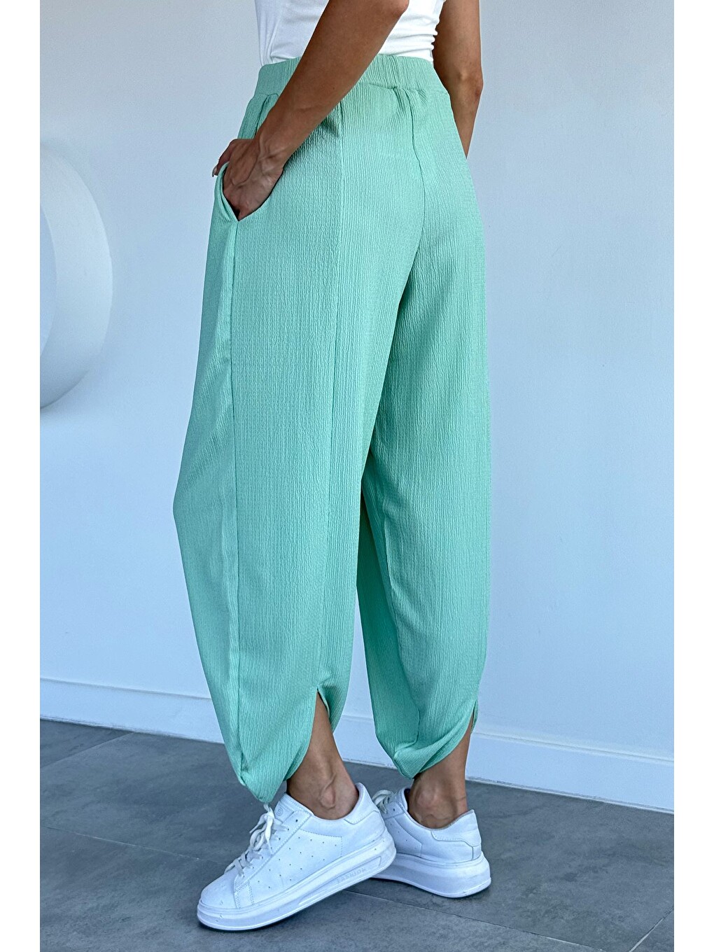 Yeşil Bel Lastikli Şalvar Pantolon-3