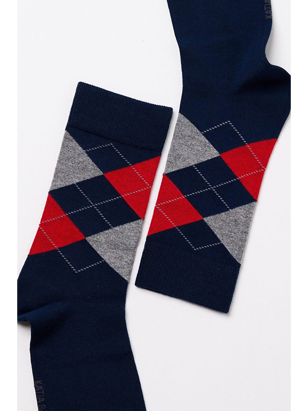 Ekose Desenli Pamuklu Kadın Soket Çorap Lacivert-1
