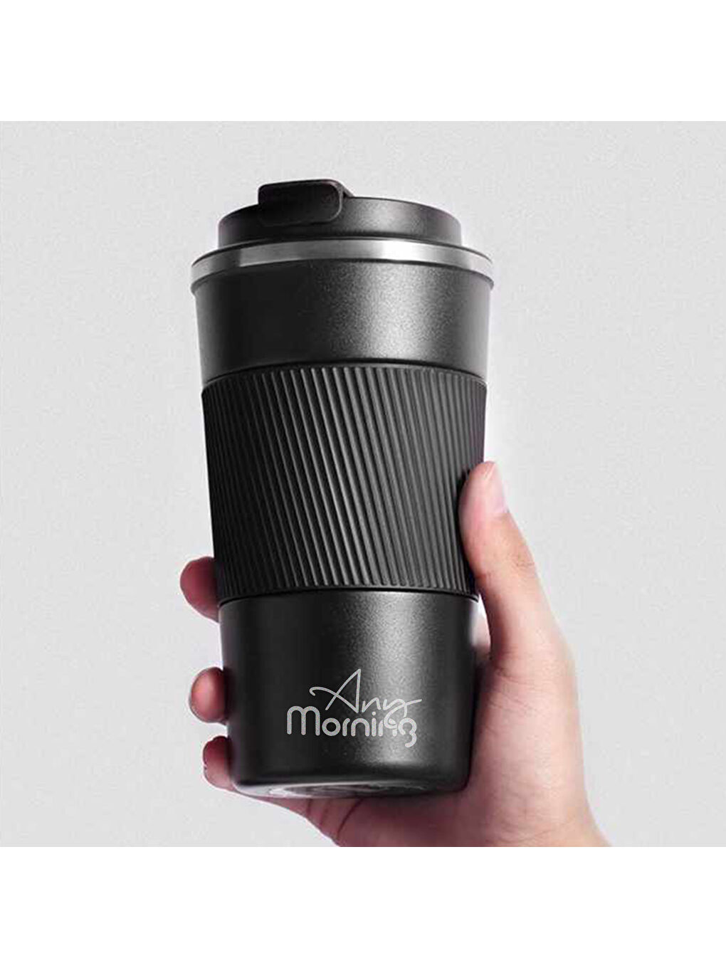 500 ml Paslanmaz Çelik Termos Mug, Kaymaz Silikon Halkalı, Sızdırmaz, Siyah BA21549-1