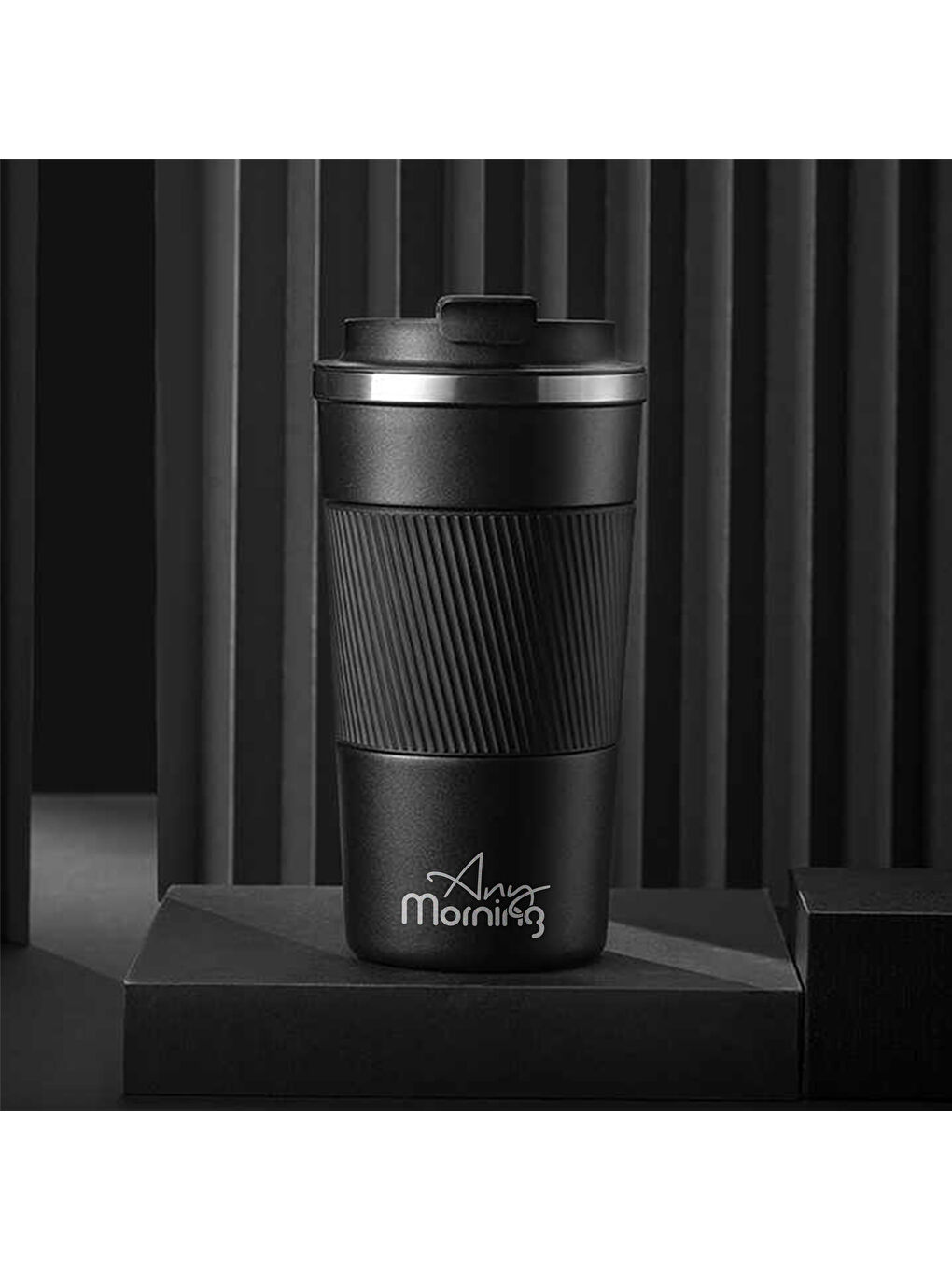 500 ml Paslanmaz Çelik Termos Mug, Kaymaz Silikon Halkalı, Sızdırmaz, Siyah BA21549-2