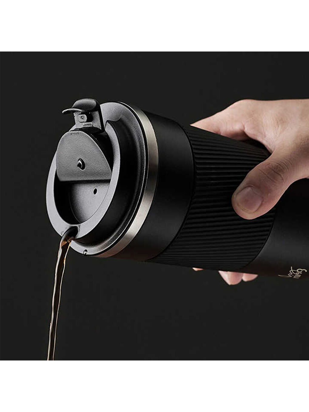 500 ml Paslanmaz Çelik Termos Mug, Kaymaz Silikon Halkalı, Sızdırmaz, Siyah BA21549-3