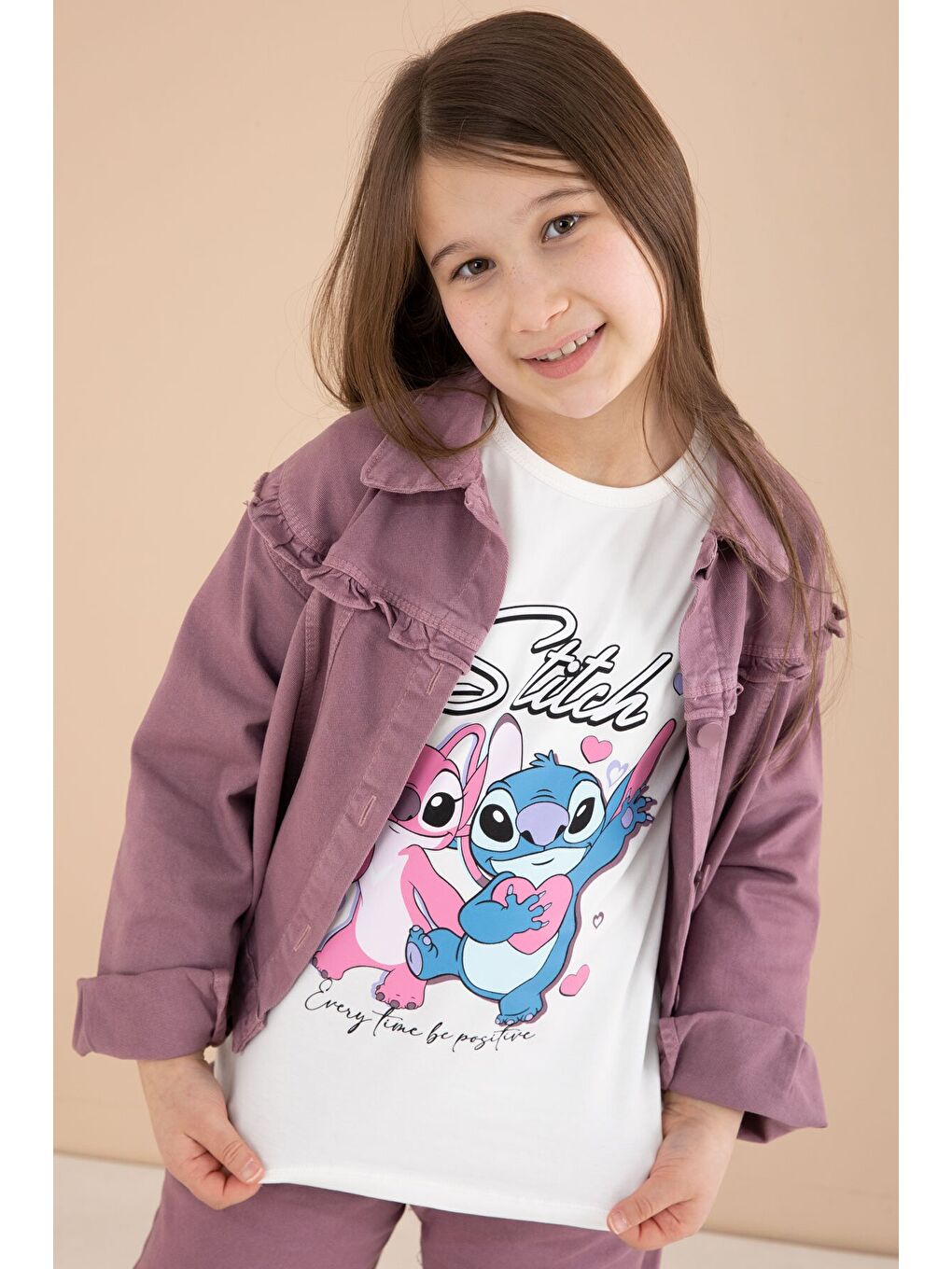 Pembe Gül Kurusu Sevimli Karakter Baskılı Ceketli ve Pantolonlu 3lü Kız Çocuk Takım 23587-4