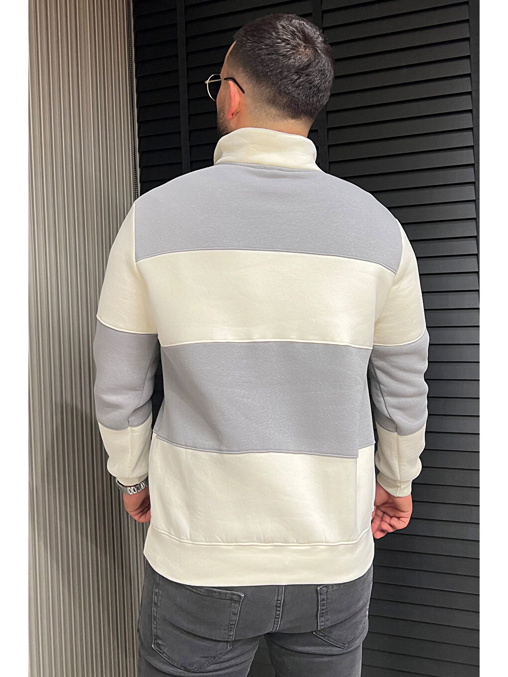 Mishar İtalia Gri Polo Yaka Renk Garnili Üç İplik Şardonlu Erkek Sweatshirt - 2