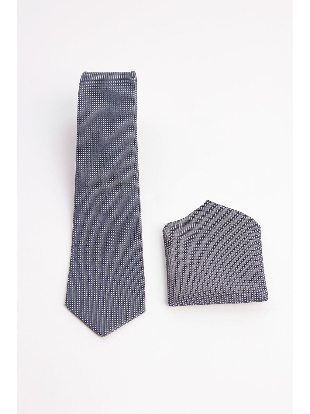 Gri Klasik Cep Mendilli Desenli Kravat-3