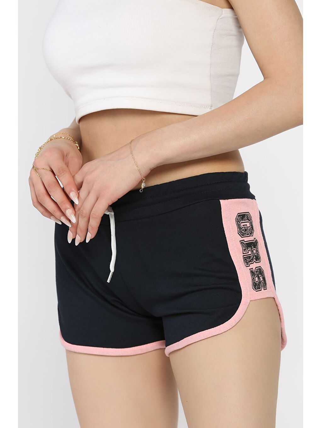 Lacivert Kadın Baskılı Mini Şort-1