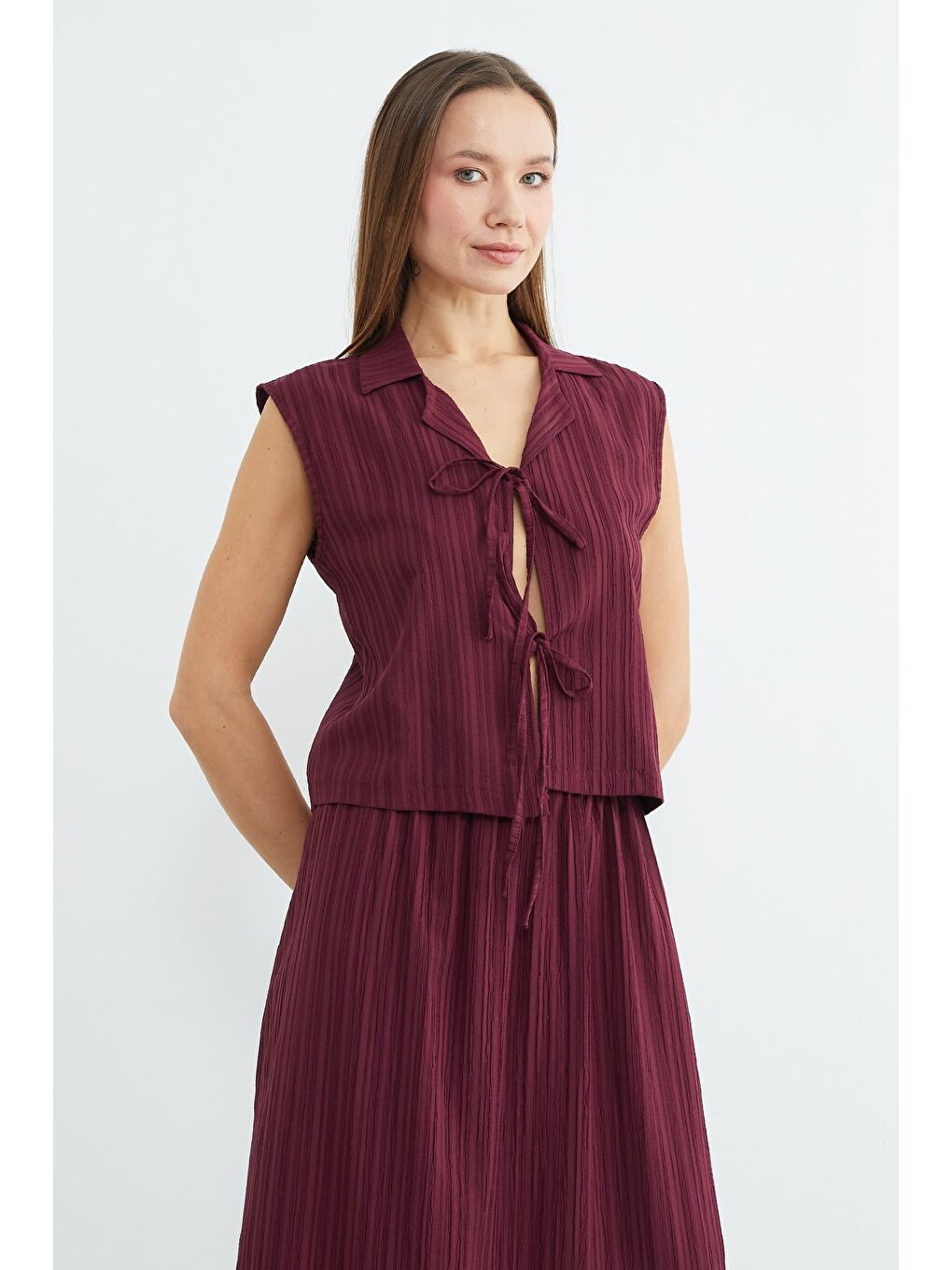 Bordo Önü Bağlamalı Jakarlı Etekli 2 Li Takım-2