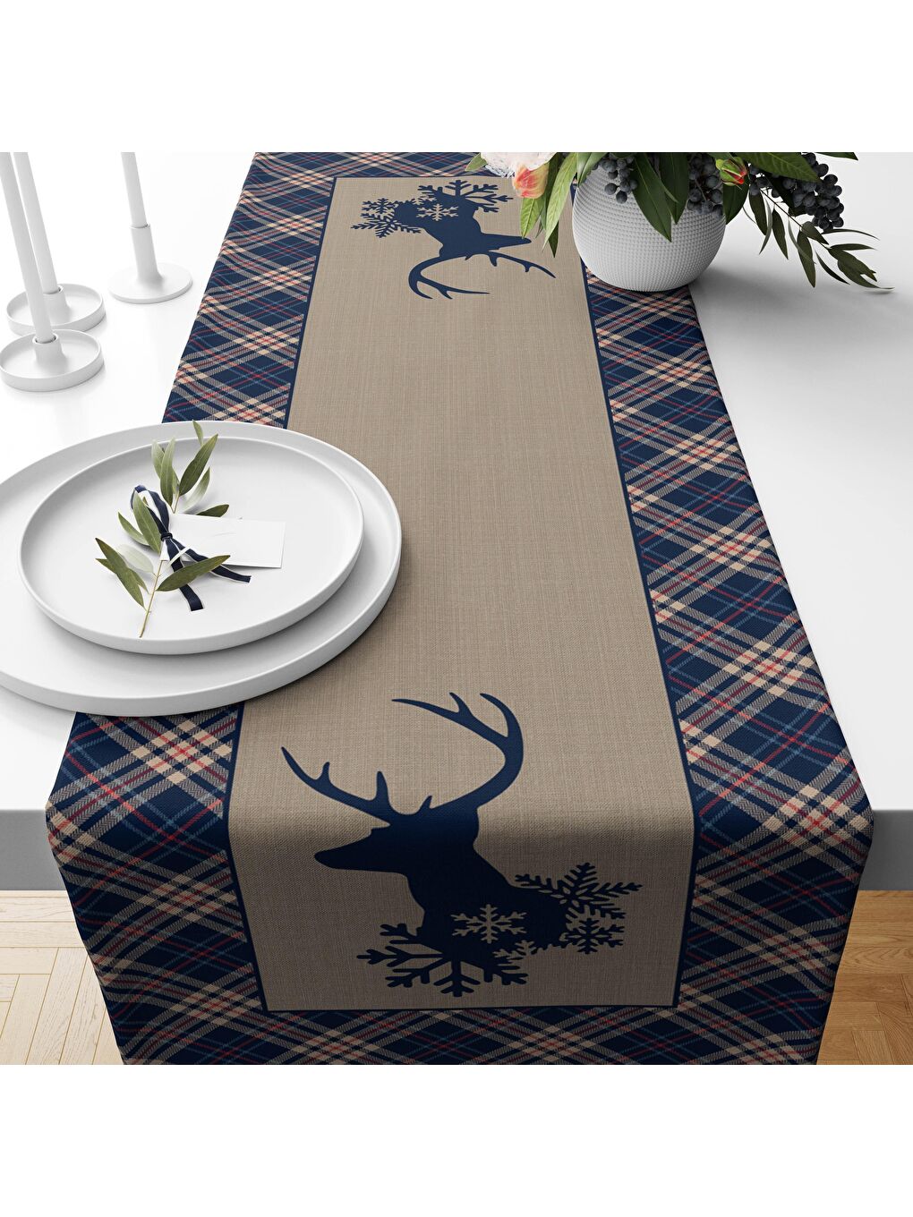 Karışık Yılbaşı Desenli Kadife Runner 40x140 cm