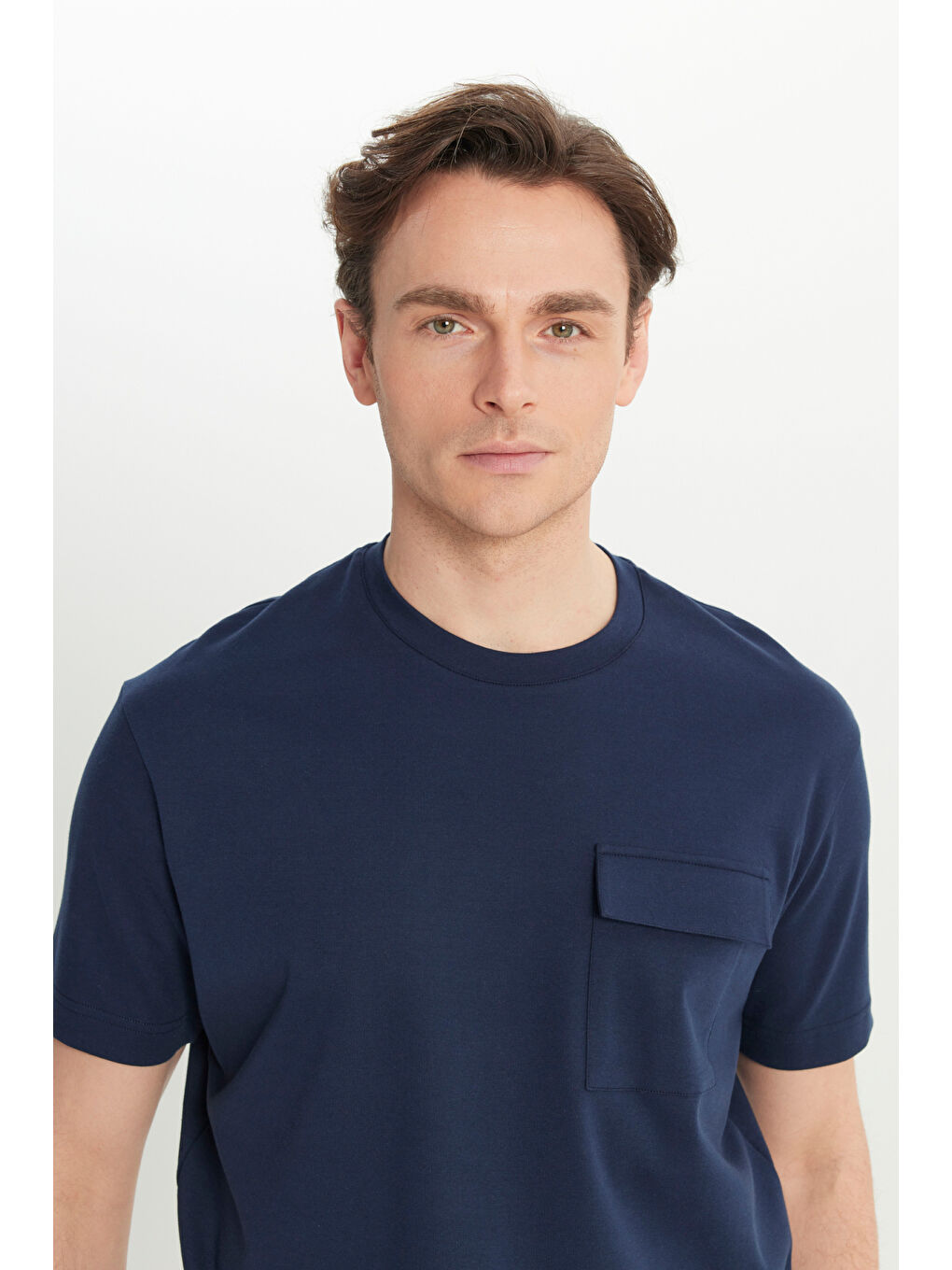 Erkek Lacivert %100 Pamuk Modern Fit Bisiklet Yaka Basic Tişört-3