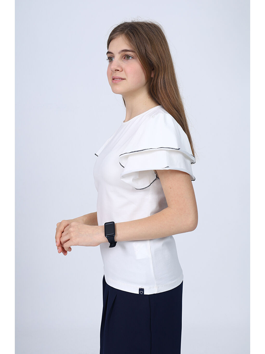 Ekru Kız Çocuk Okul Tişört-1