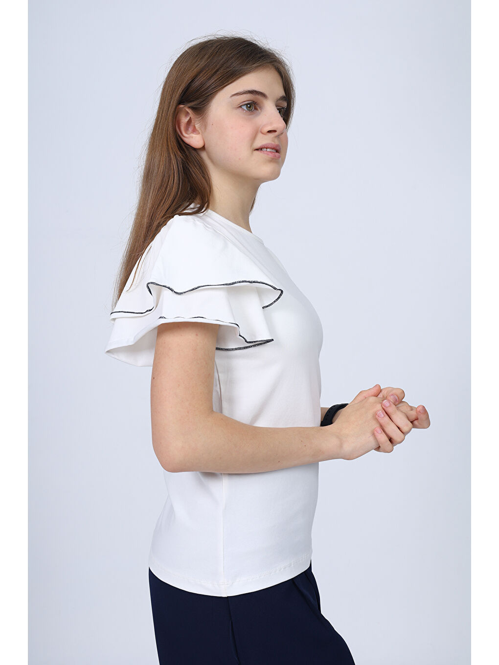 Ekru Kız Çocuk Okul Tişört-2