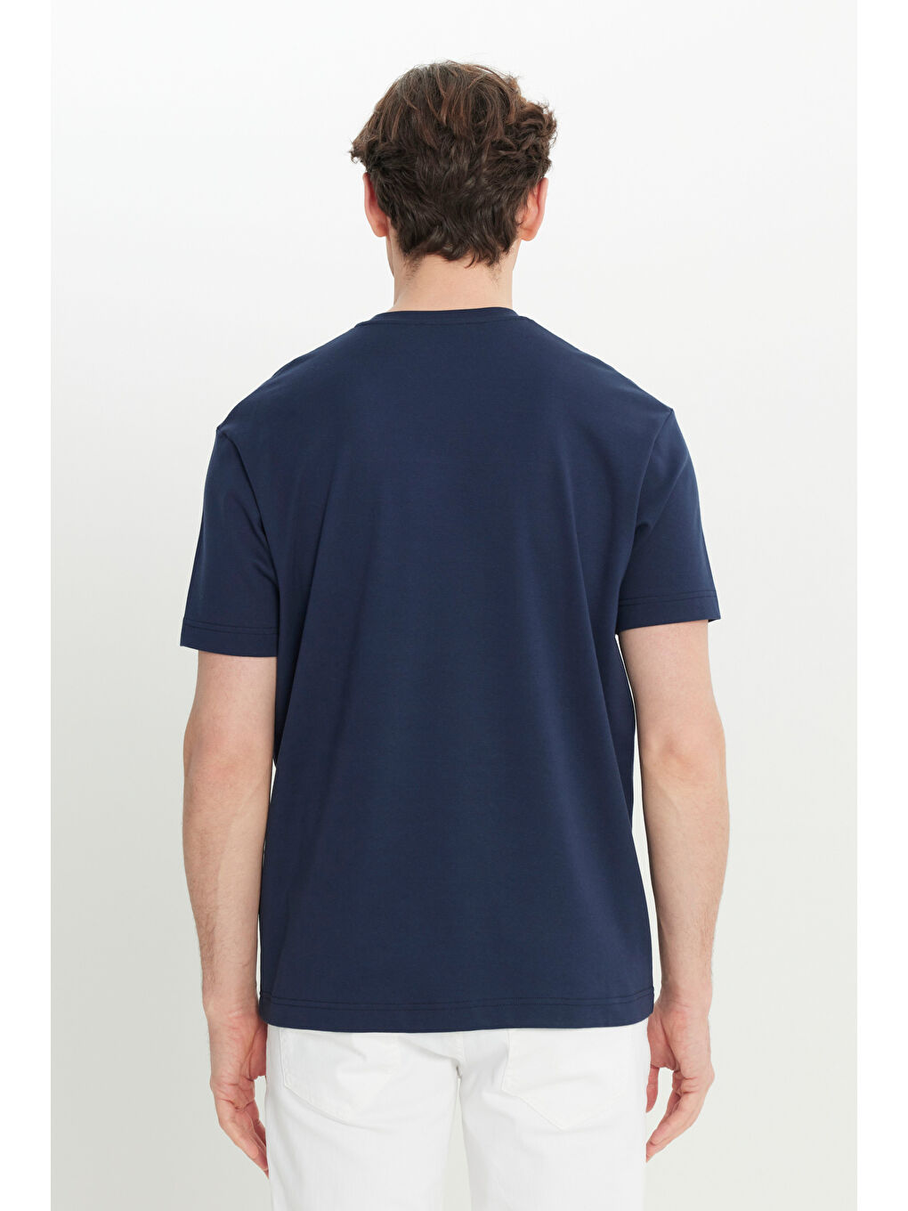 Erkek Lacivert %100 Pamuk Modern Fit Bisiklet Yaka Basic Tişört-4