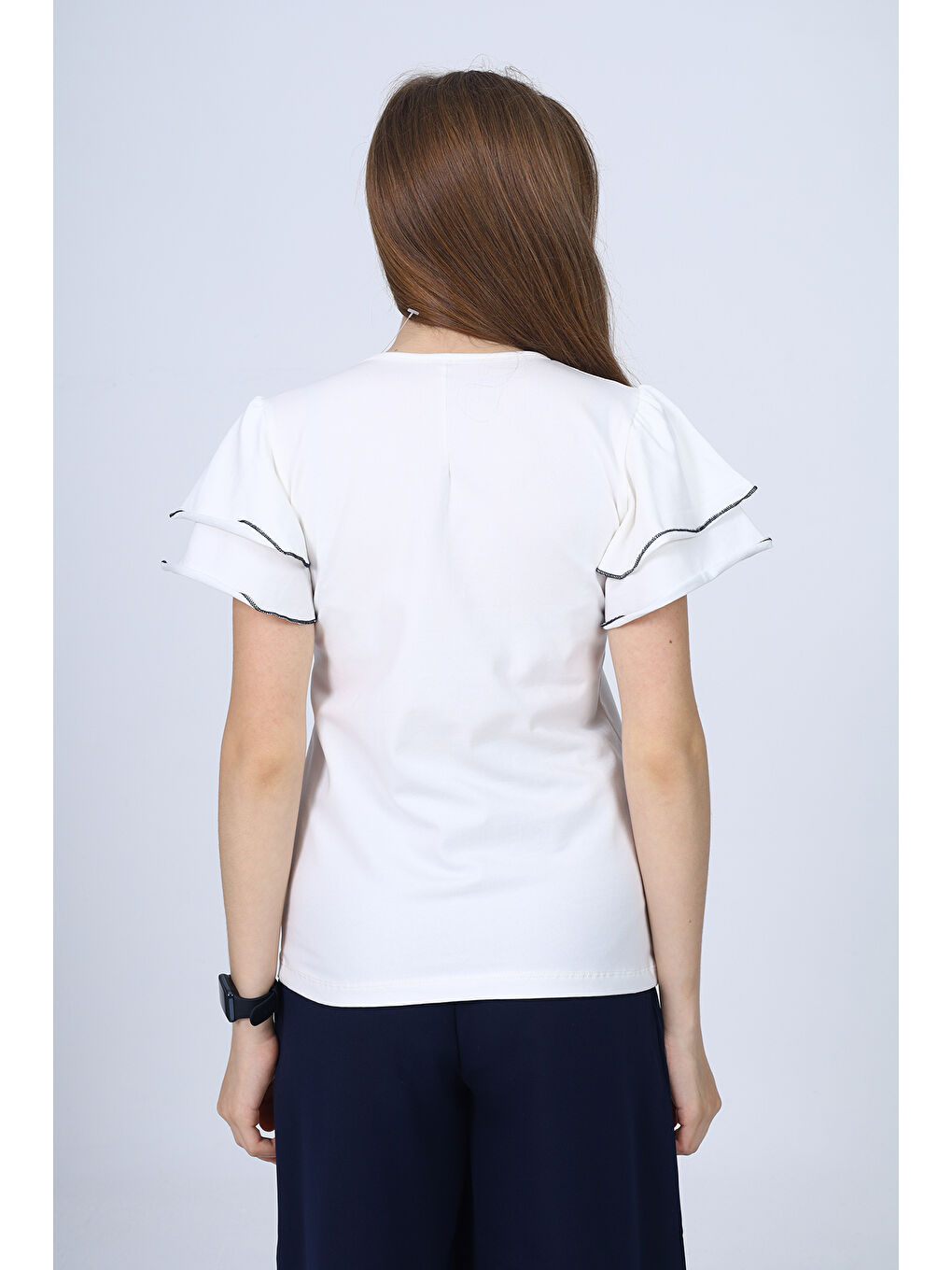 Ekru Kız Çocuk Okul Tişört-3