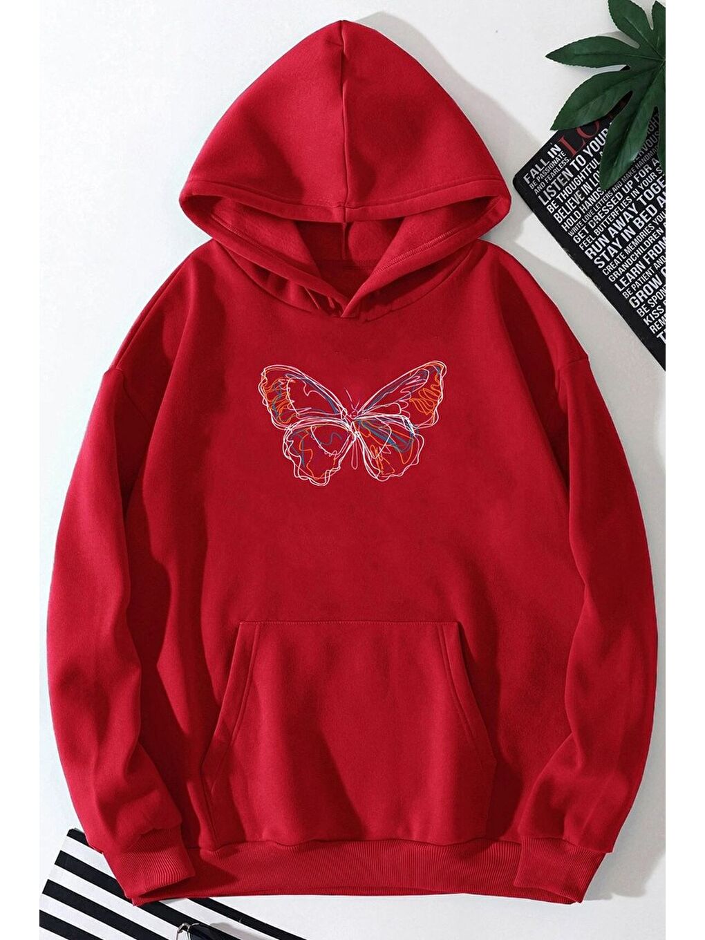 uyguntarz Kırmızı Unisex Butterfly Baskılı Sweatshirt