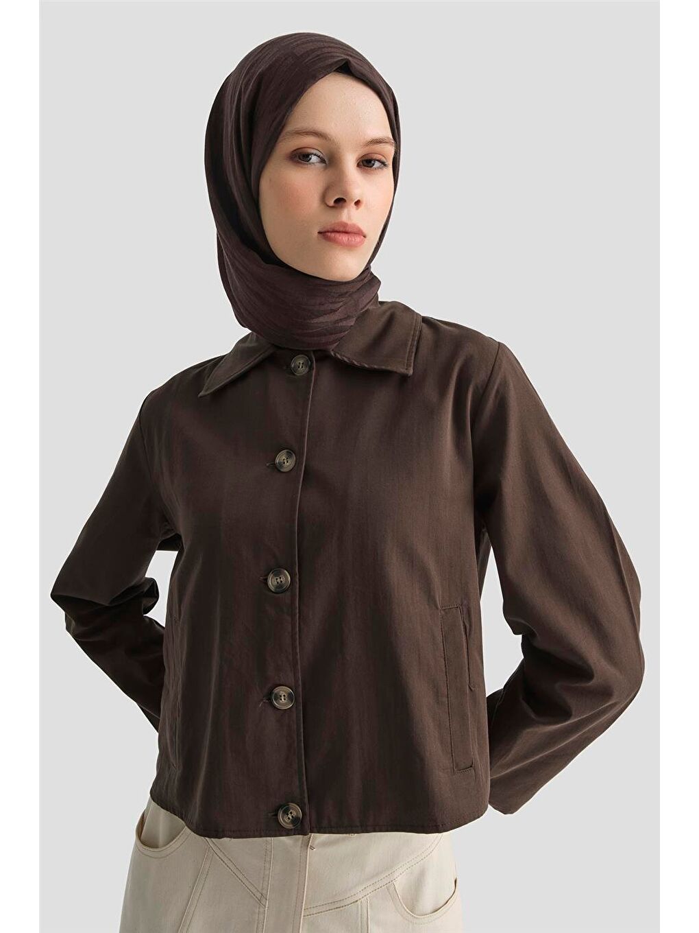 Kısa Blazer Ceket 25Kd9002 Kahverengi
