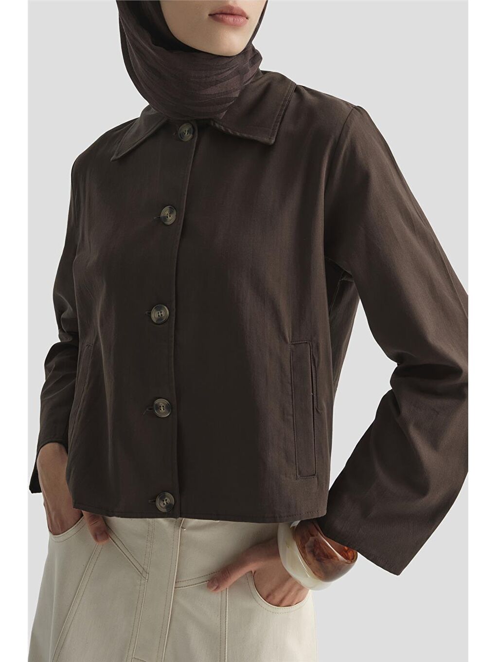 Kısa Blazer Ceket 25Kd9002 Kahverengi-3