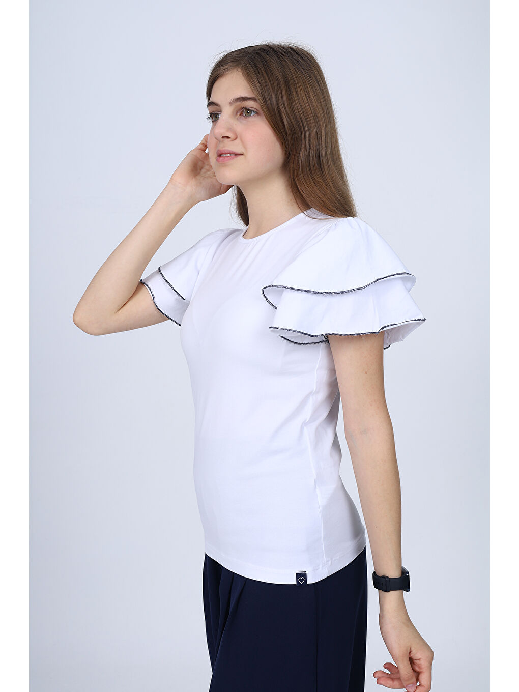 Beyaz Kız Çocuk Okul Tişört-1