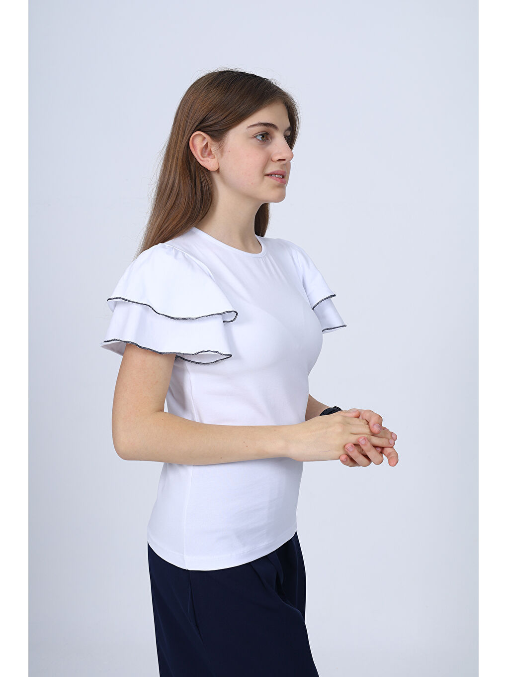 Beyaz Kız Çocuk Okul Tişört-2