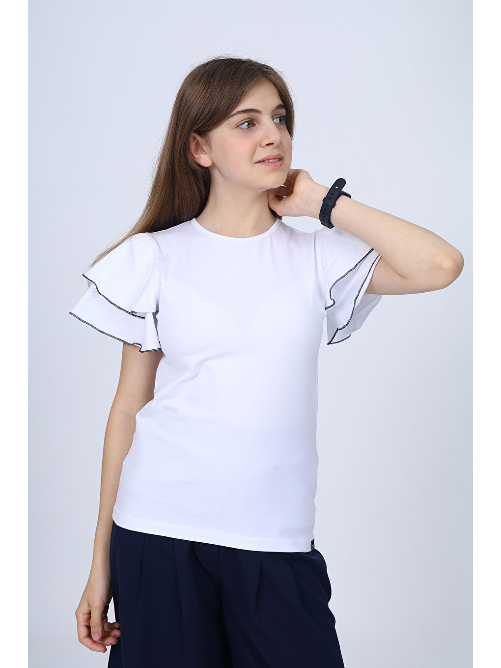 Beyaz Kız Çocuk Okul Tişört-4