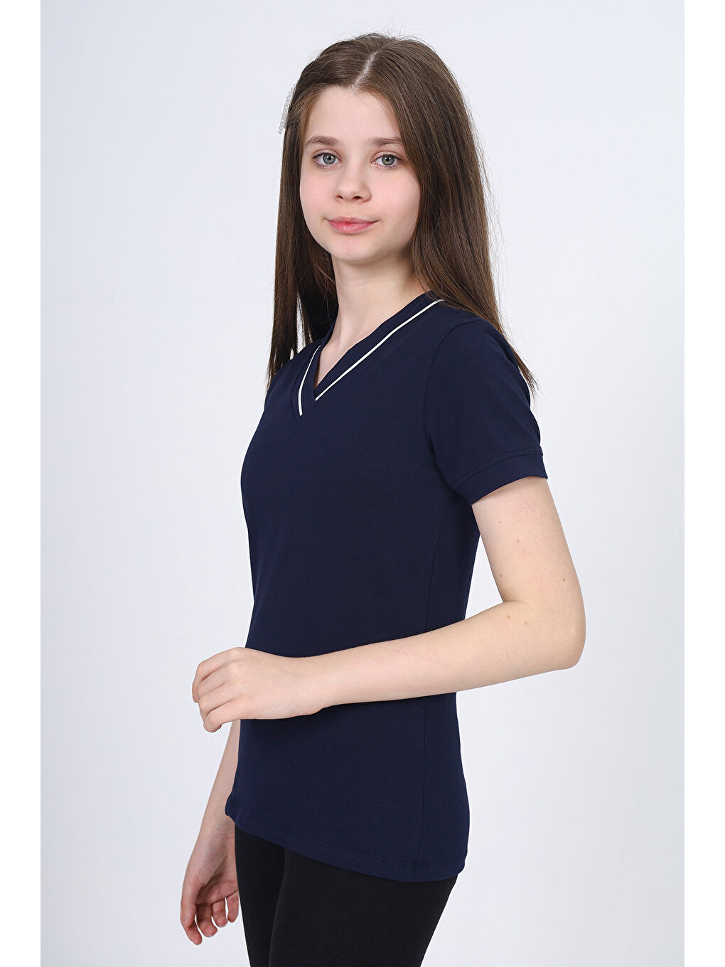 Lacivert Kız Çocuk Okul Tişört-1