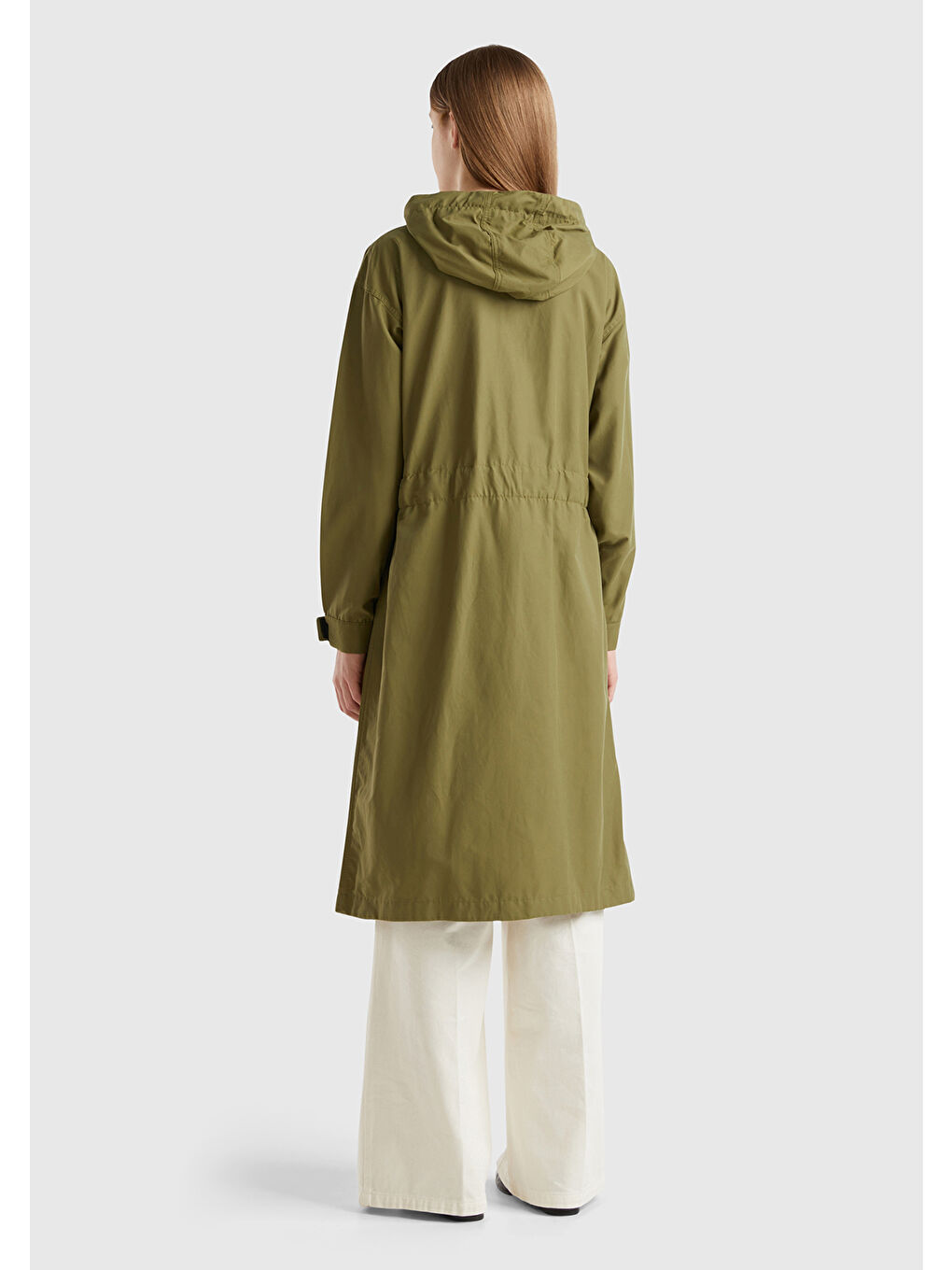 Kadın Haki Beli Büzgü İpli Kapüşonşlu Trençkot-1