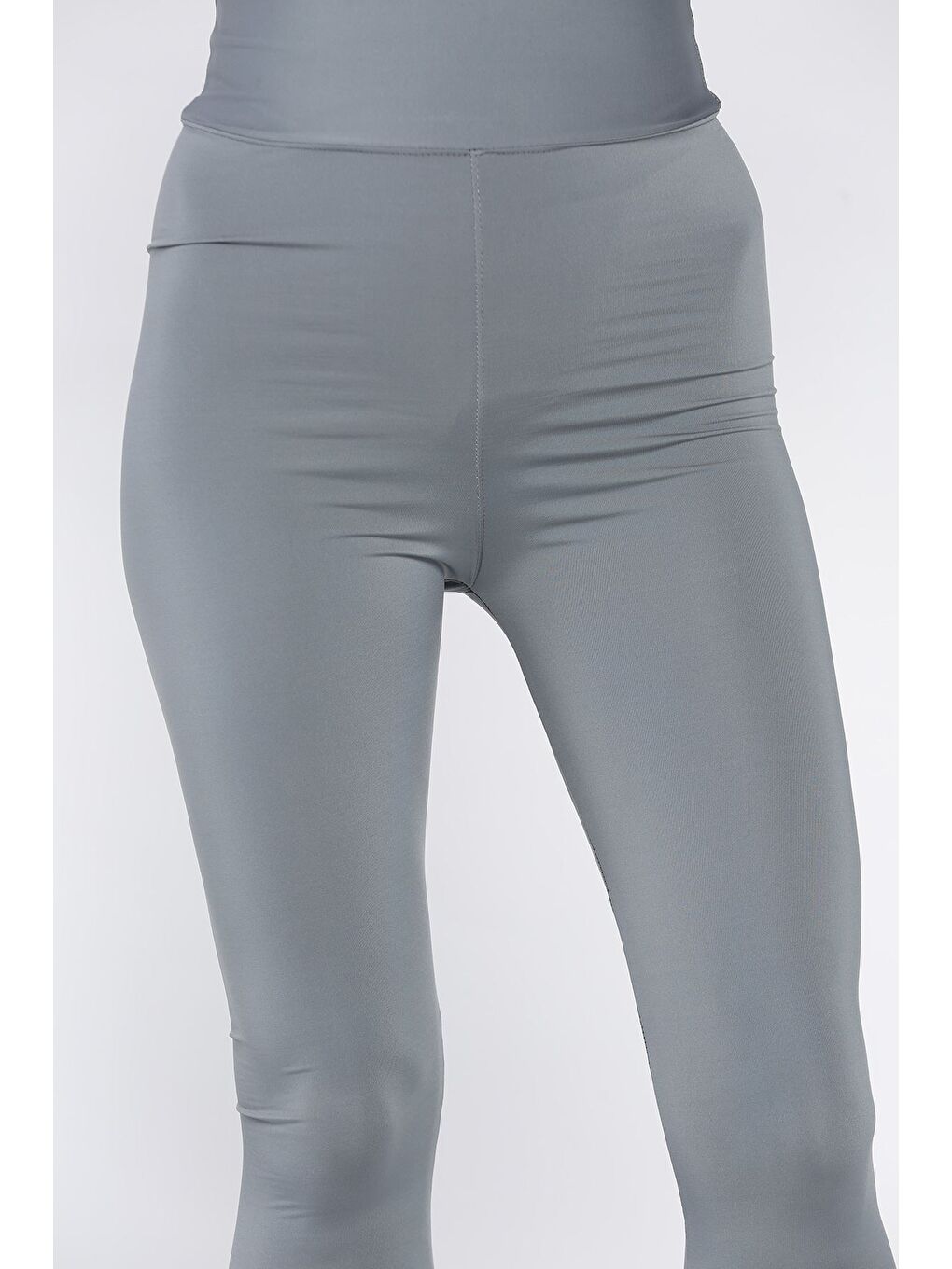Gri Yüksek Bel Elastanlı Tayt-3