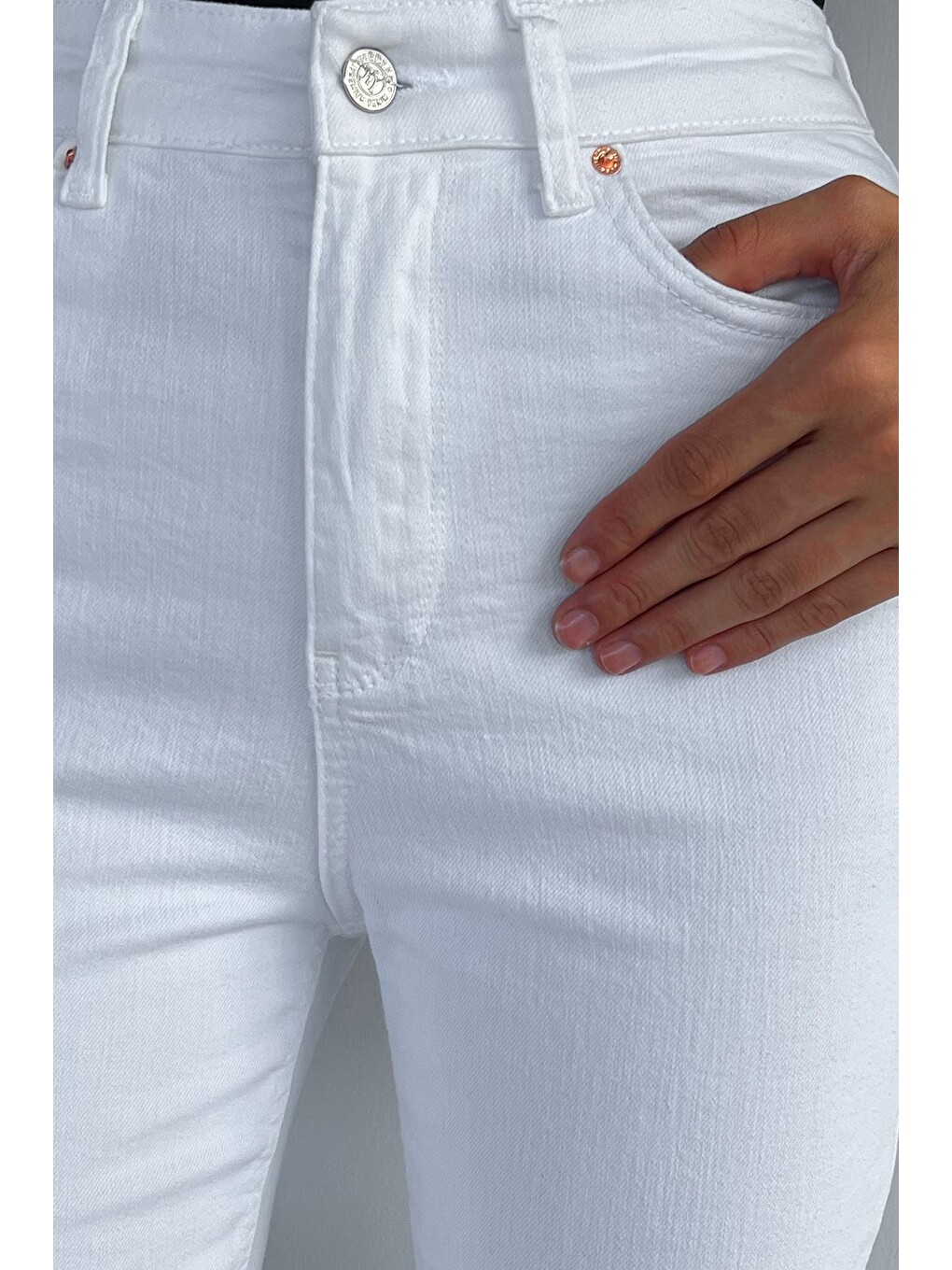 Beyaz Kadın Elastanlı Yüksek Bel İspanyol Paça Gabardin Pantolon-4
