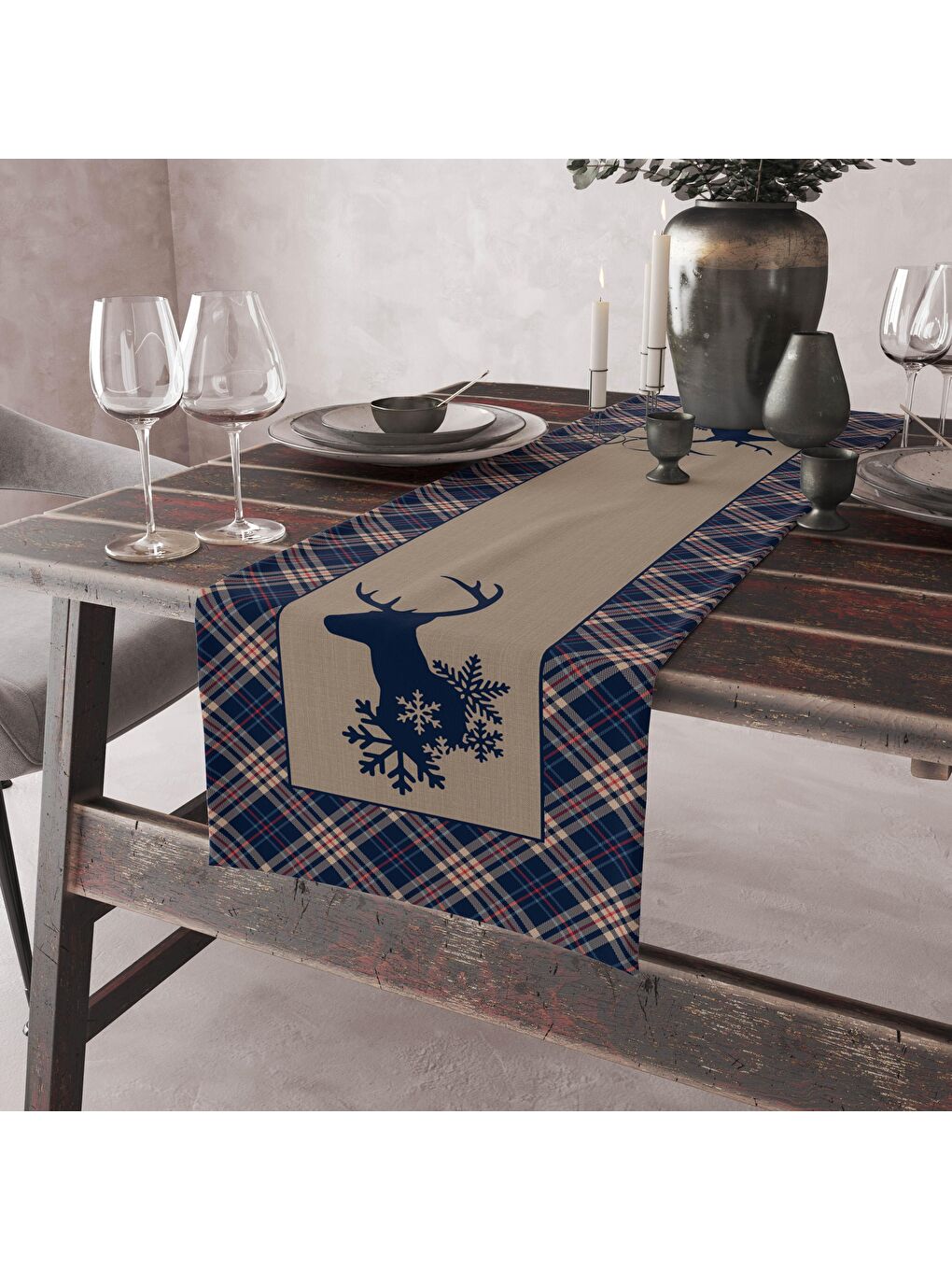 Karışık Yılbaşı Desenli Kadife Runner 40x140 cm-1