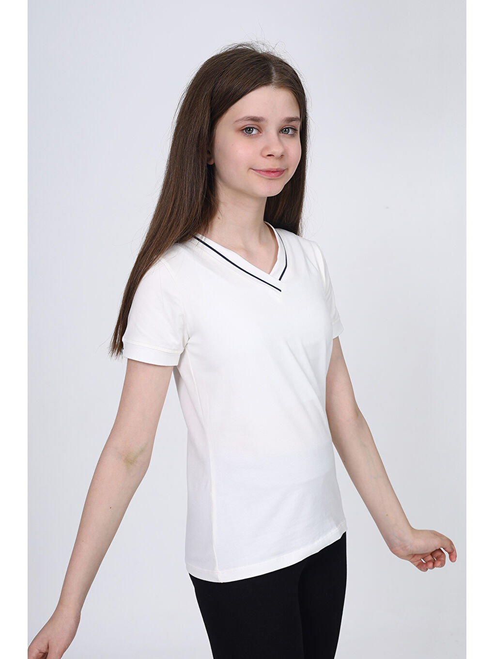 Ekru Kız Çocuk Okul Tişört-1