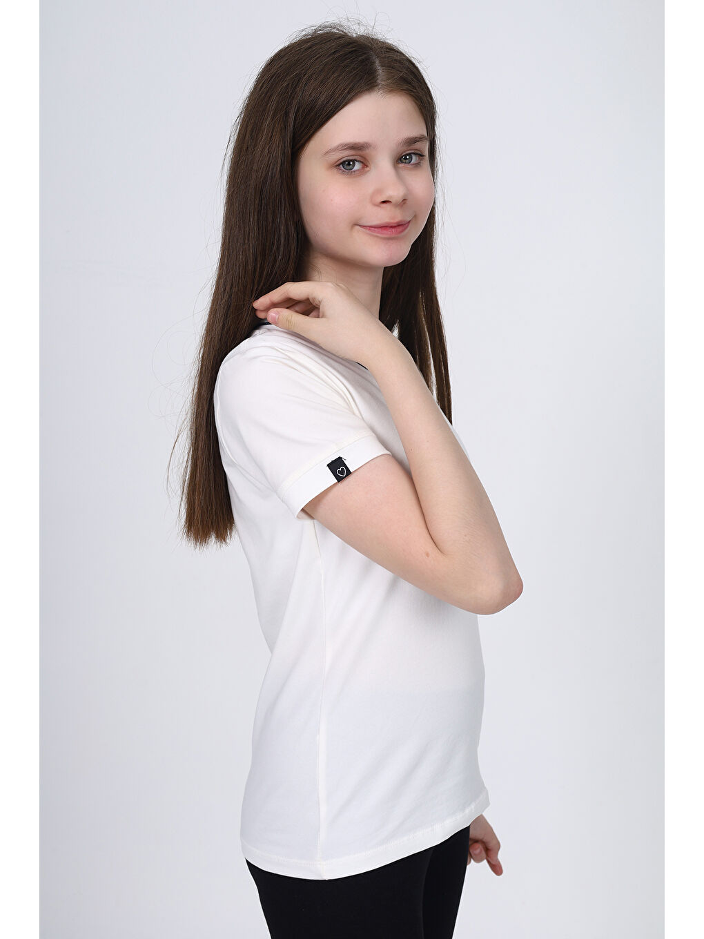 Ekru Kız Çocuk Okul Tişört-3