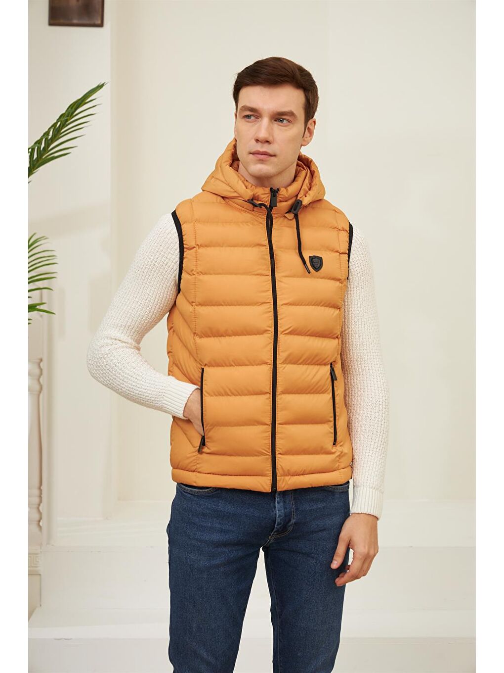 Sarı Erkek Spor Şişme Yelek Hardal-1