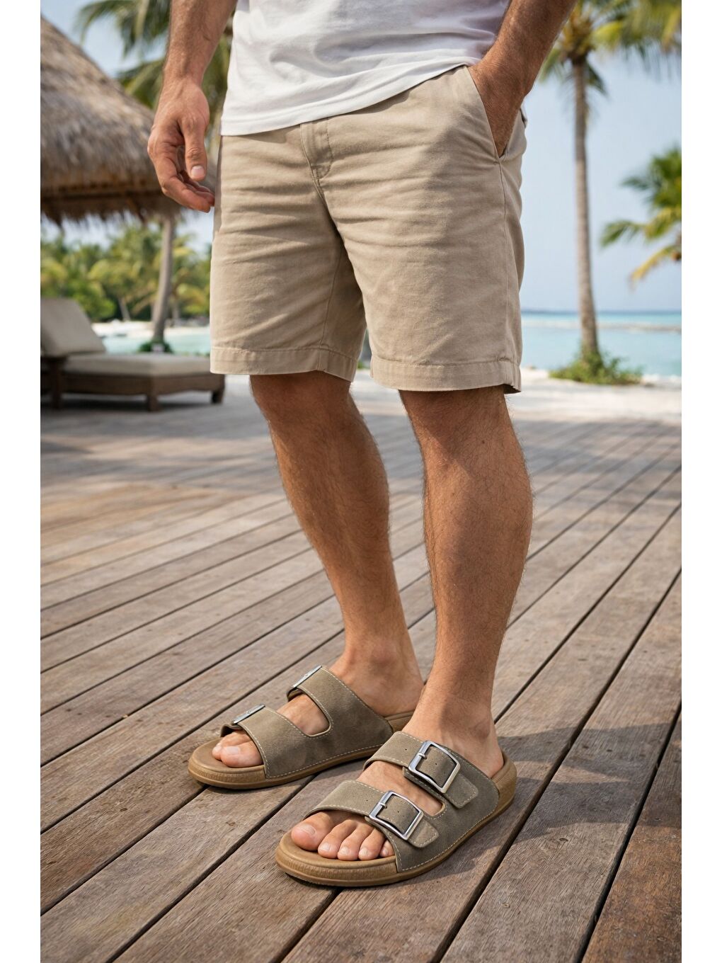 Bej RANGER Erkek Terlik Dış Mekan ve Ev Terliği-1