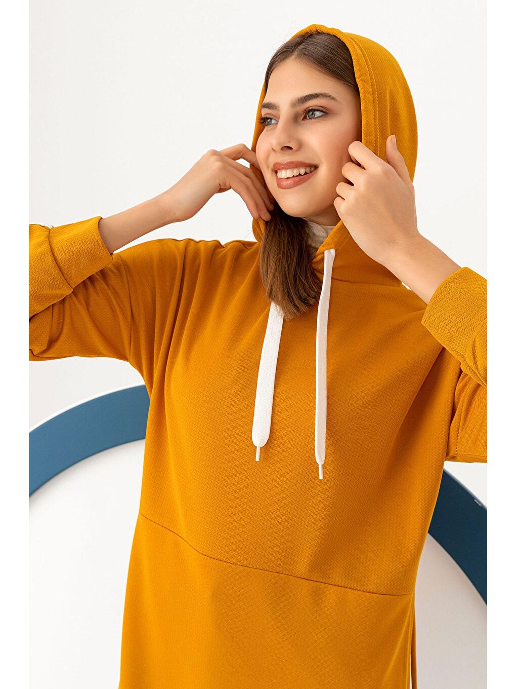 Kapüşonlu Yaka Kadın Sarı Garnılı Tunık - 3242-4