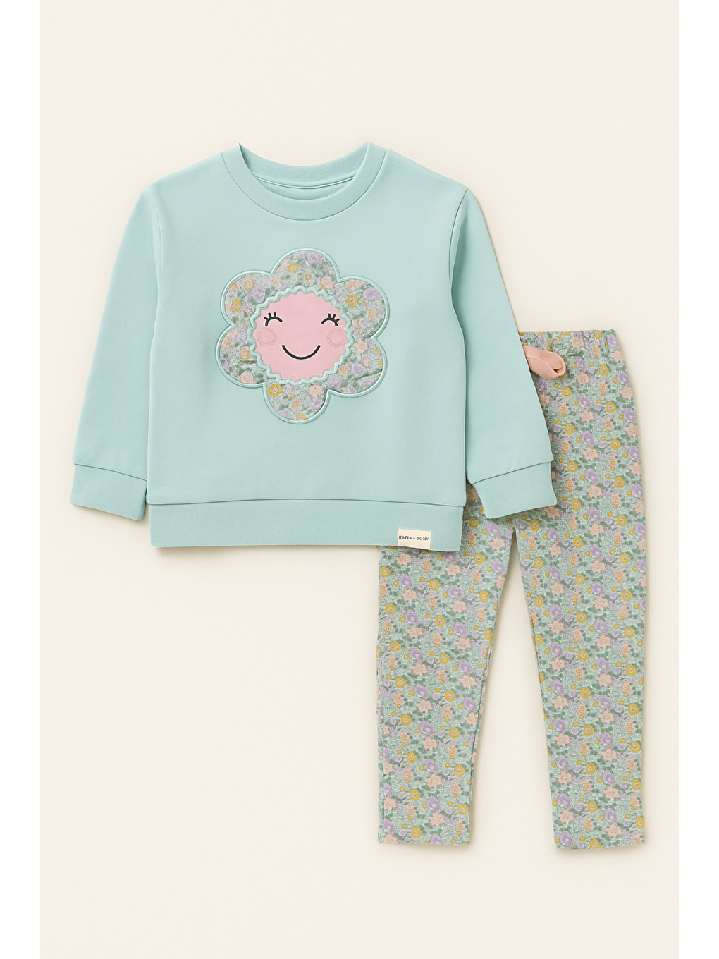 Kız Çocuk Papatya Baskılı Pijama Takımı Turkuaz-2