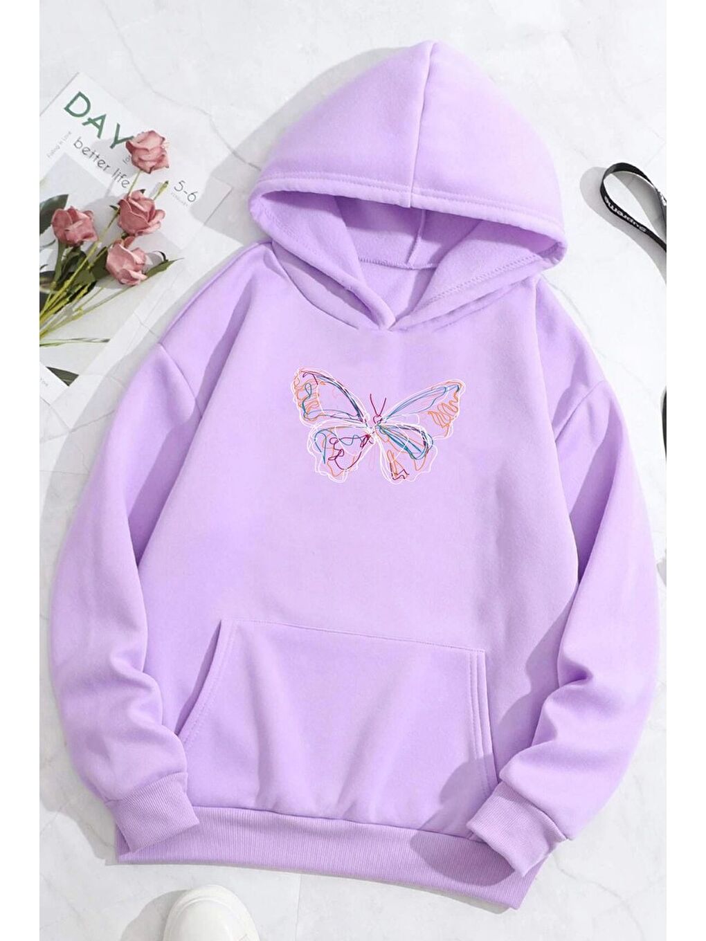 uyguntarz Lila Unisex Butterfly Baskılı Sweatshirt