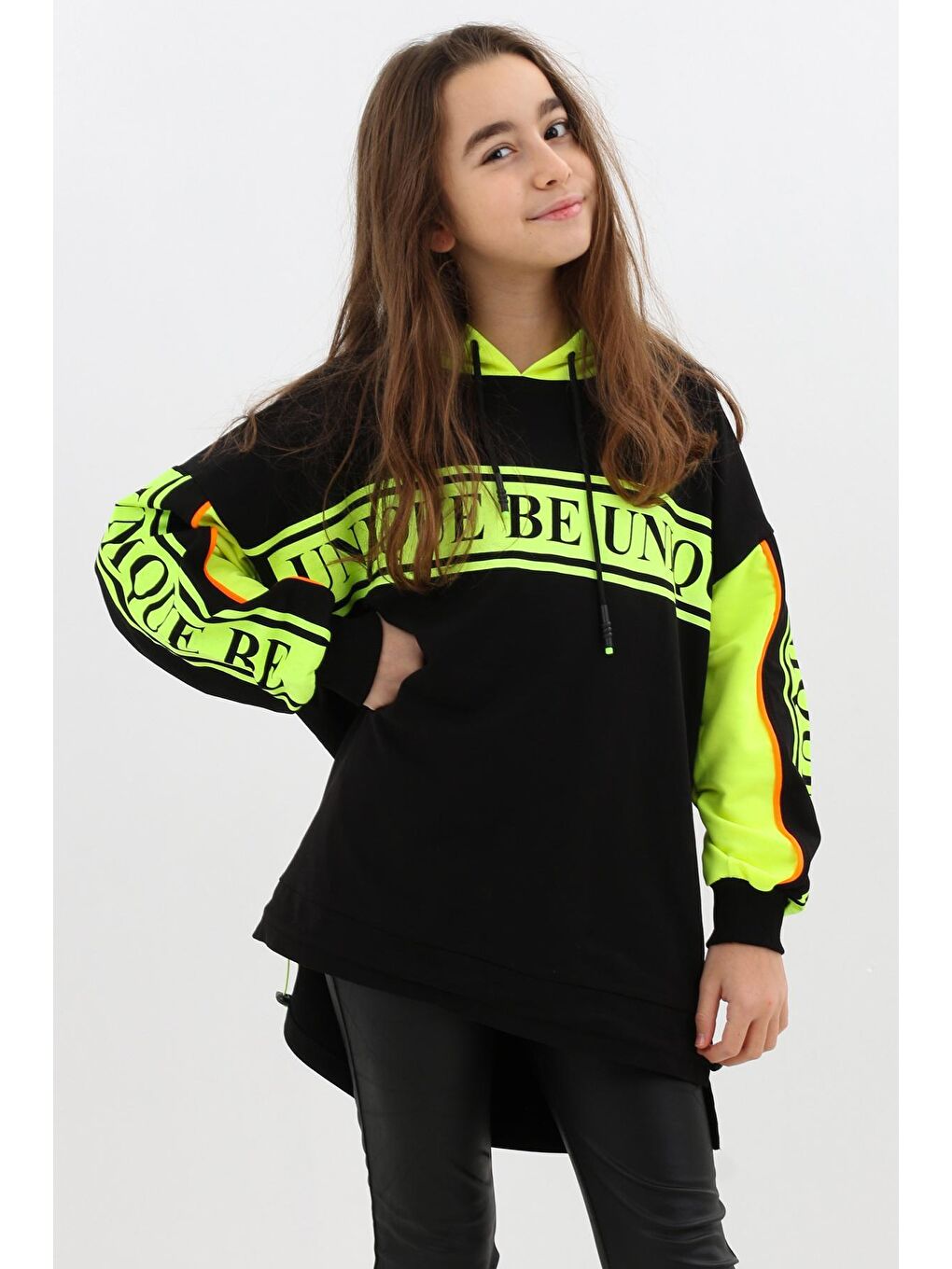 Siyah Kız Çocuk Oversize Kapüşonlu Sweatshirt 9 14 Yaş 14044