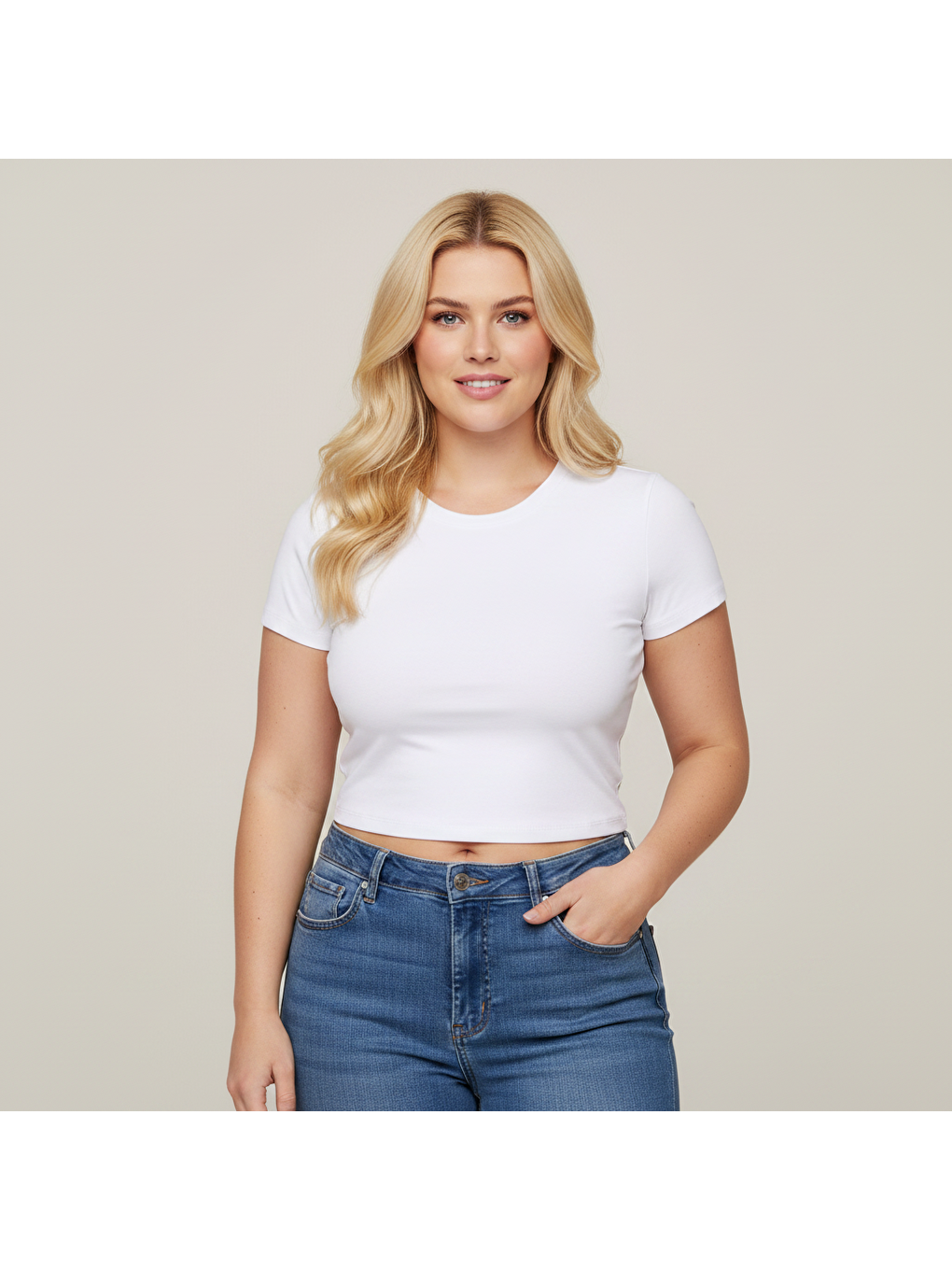 Beyaz Kadın Bisilet Yaka Kısa Kollu Basic Tshirt Bb2497-2