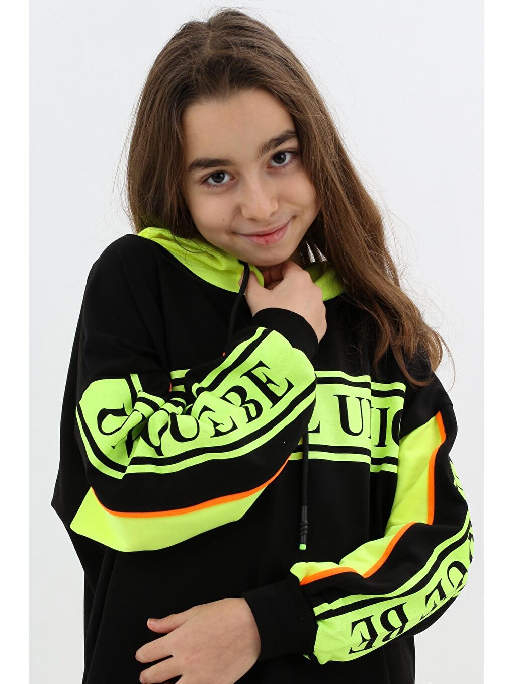 Siyah Kız Çocuk Oversize Kapüşonlu Sweatshirt 9 14 Yaş 14044-1