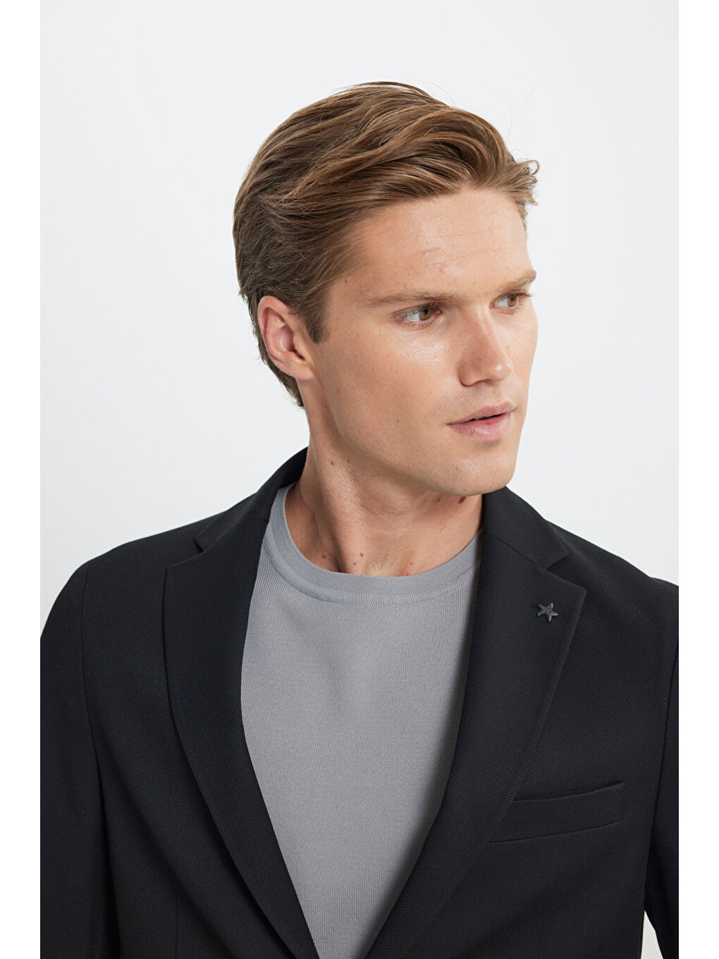 Erkek Siyah Slim Fit Dar Kesim Mono Yaka Beli Bağlamalı Diagonal Desenli Torba Cepli Takım Elbise-3