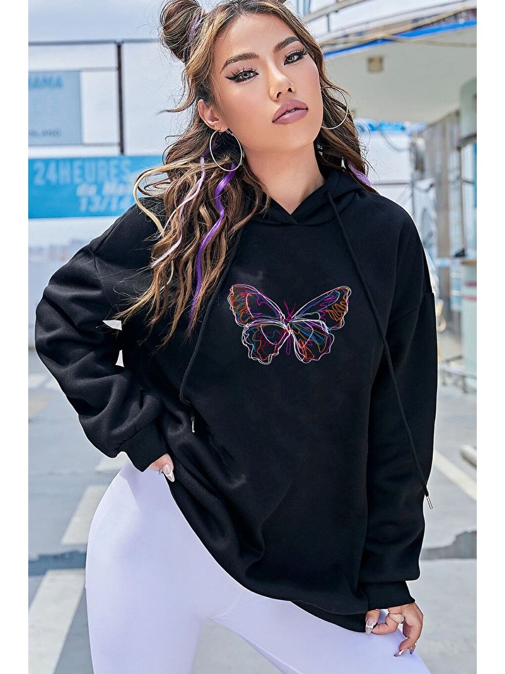 uyguntarz Siyah Unisex Butterfly Baskılı Sweatshirt