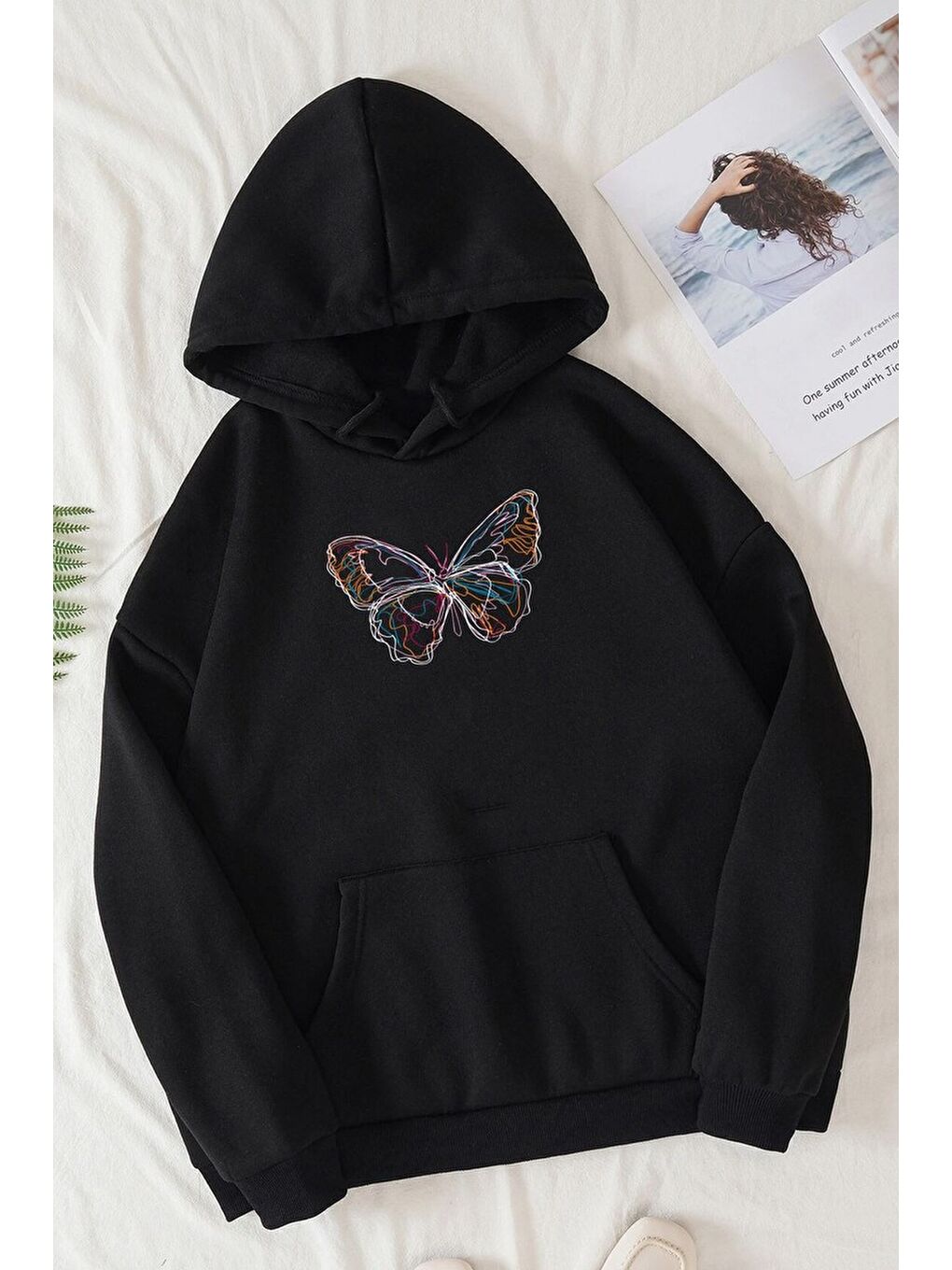 uyguntarz Siyah Unisex Butterfly Baskılı Sweatshirt - 1