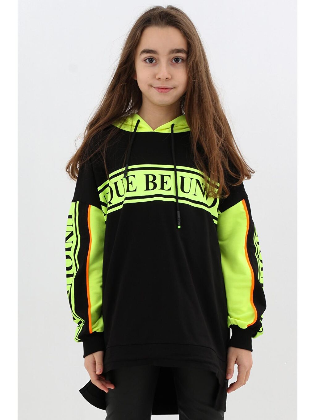 Siyah Kız Çocuk Oversize Kapüşonlu Sweatshirt 9 14 Yaş 14044-3