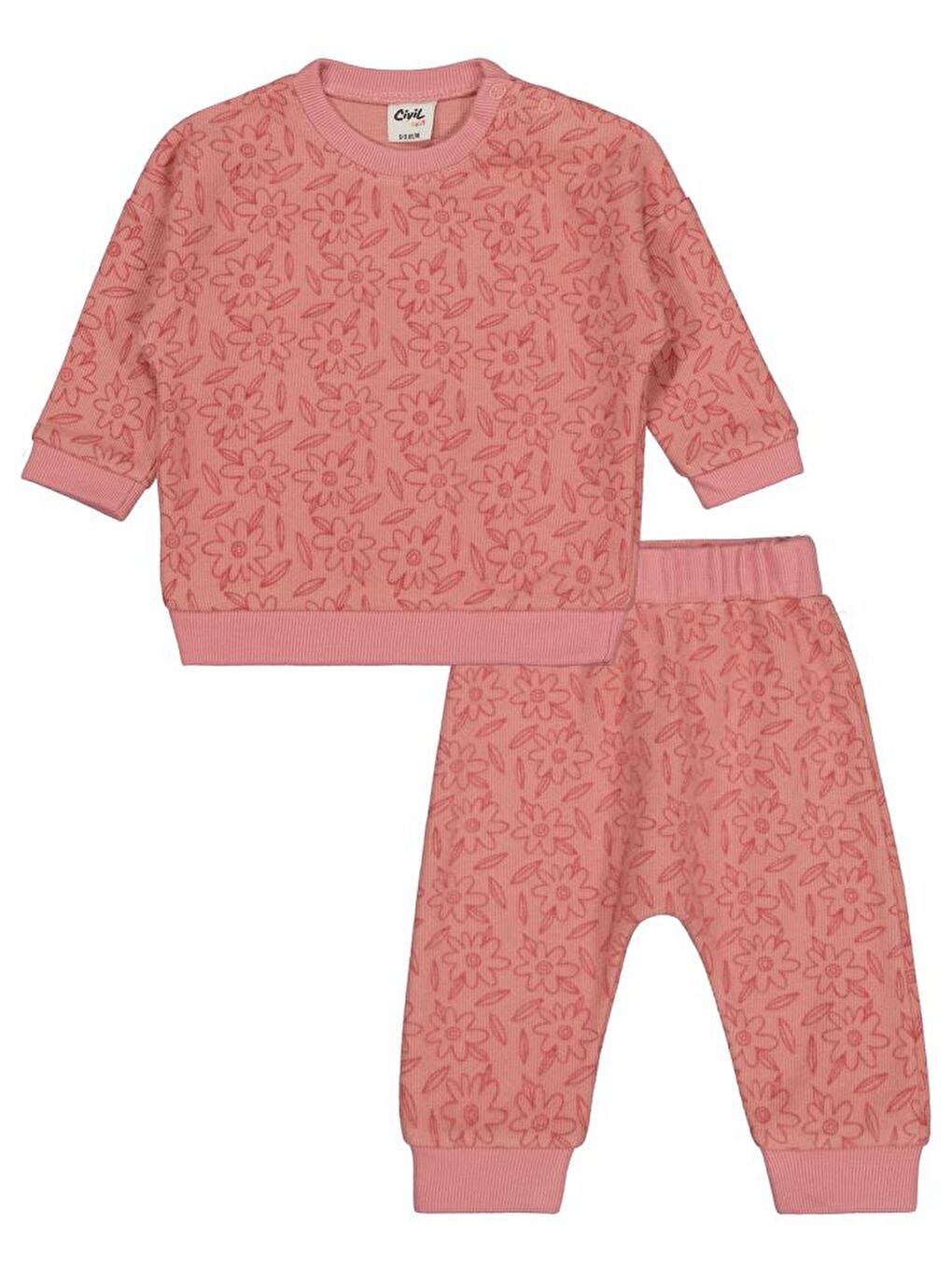 Pembe Baby Çiçek Baskılı 6-18 Ay Takım - Pudra 6-9 Ay