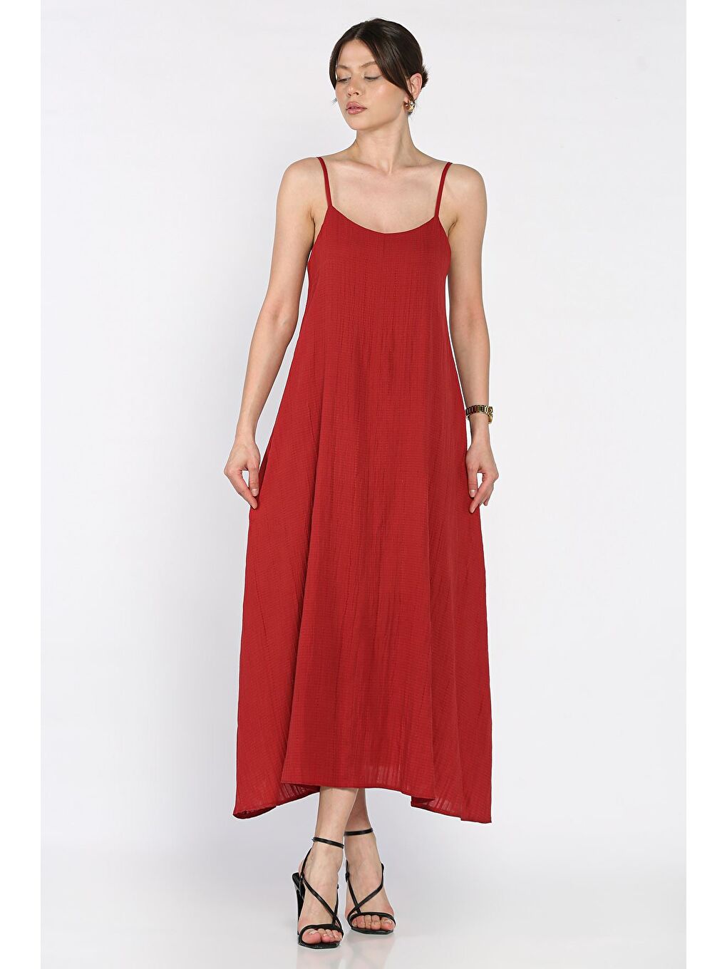 Bordo Kadın Ayarlanabilir Askılı Bol Kesim Elbise