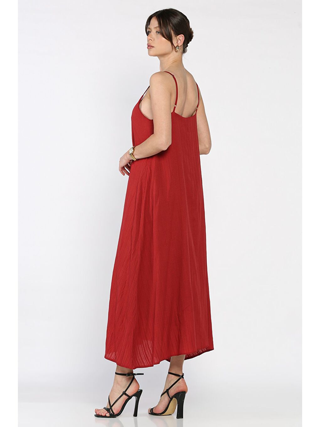 Bordo Kadın Ayarlanabilir Askılı Bol Kesim Elbise-2