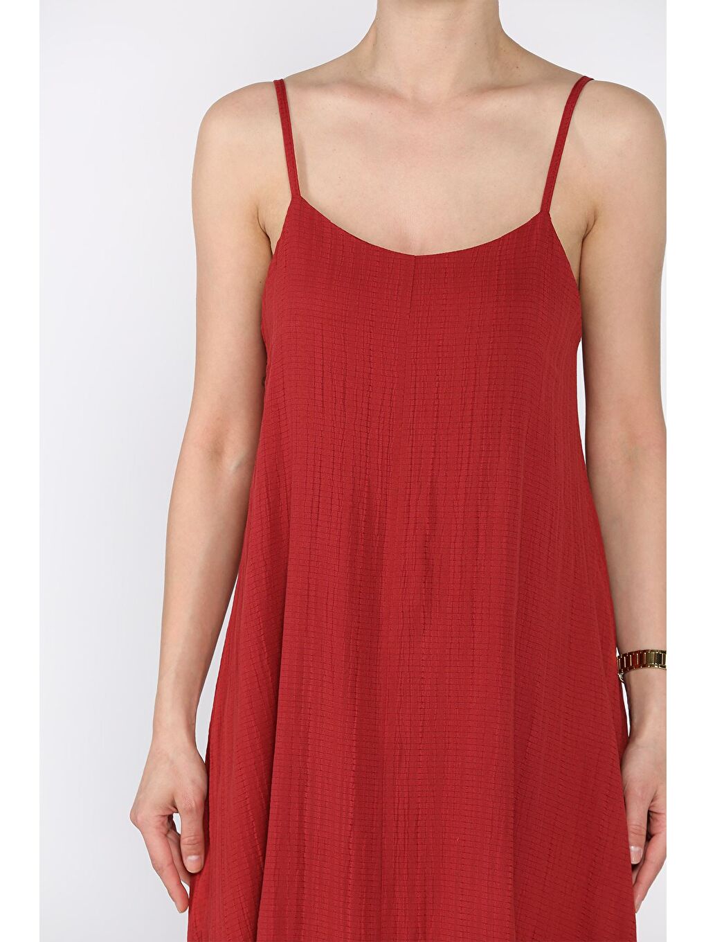 Bordo Kadın Ayarlanabilir Askılı Bol Kesim Elbise-3